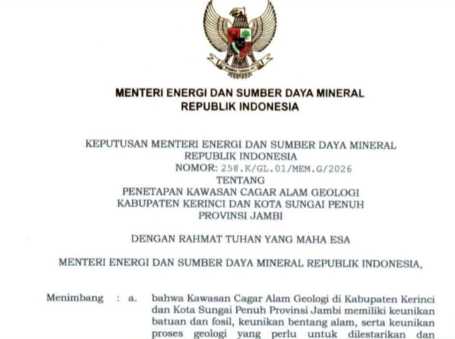 Pemkot Sungai Penuh Sambut Penetapan Kawasan Cagar Alam Geologi oleh Kementerian ESDM
