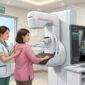 Ilustrasi: Petugas kesehatan melakukan pemeriksaan mammografi pada seorang perempuan penderita kanker payudara dengan teknologi mammografi digital berbasis kecerdasan buatan (AI) dari Fujifilm Indonesia di Jakarta. 