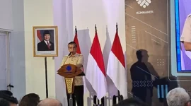 Menteri Ketenagakerjaan, Yassierli saat pidato dalam kegiatan Orientasi Peserta Pelatihan Vokasi Nasional 2026 Batch V di BBVP Kota Bekasi, Jumat, 16 Oktober 2026 (Foto: RRI/Leny Kurniawati)